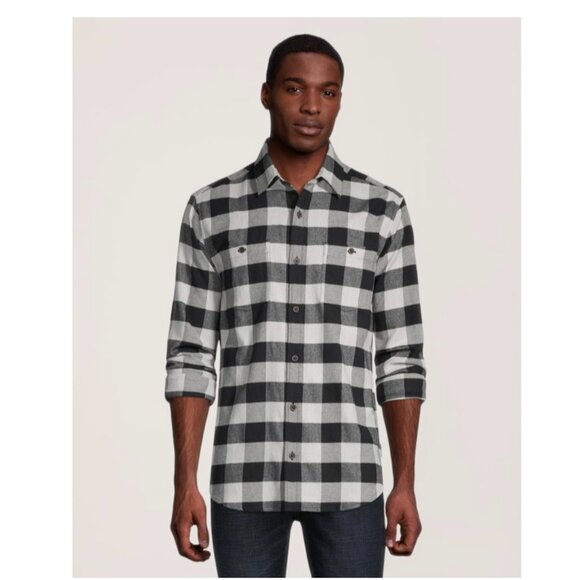 Wind River Black and White Plaid Flannel Shirt - Picture 1 of 11